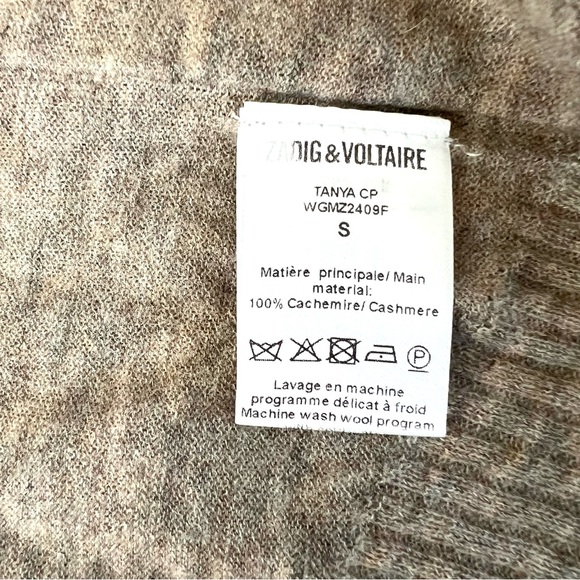 ZADIG & VOLTAIRE Taupe Cashmere Tanya Open Front Plunged w Eyelet Cardigan Sz S - Picture 15 of 15